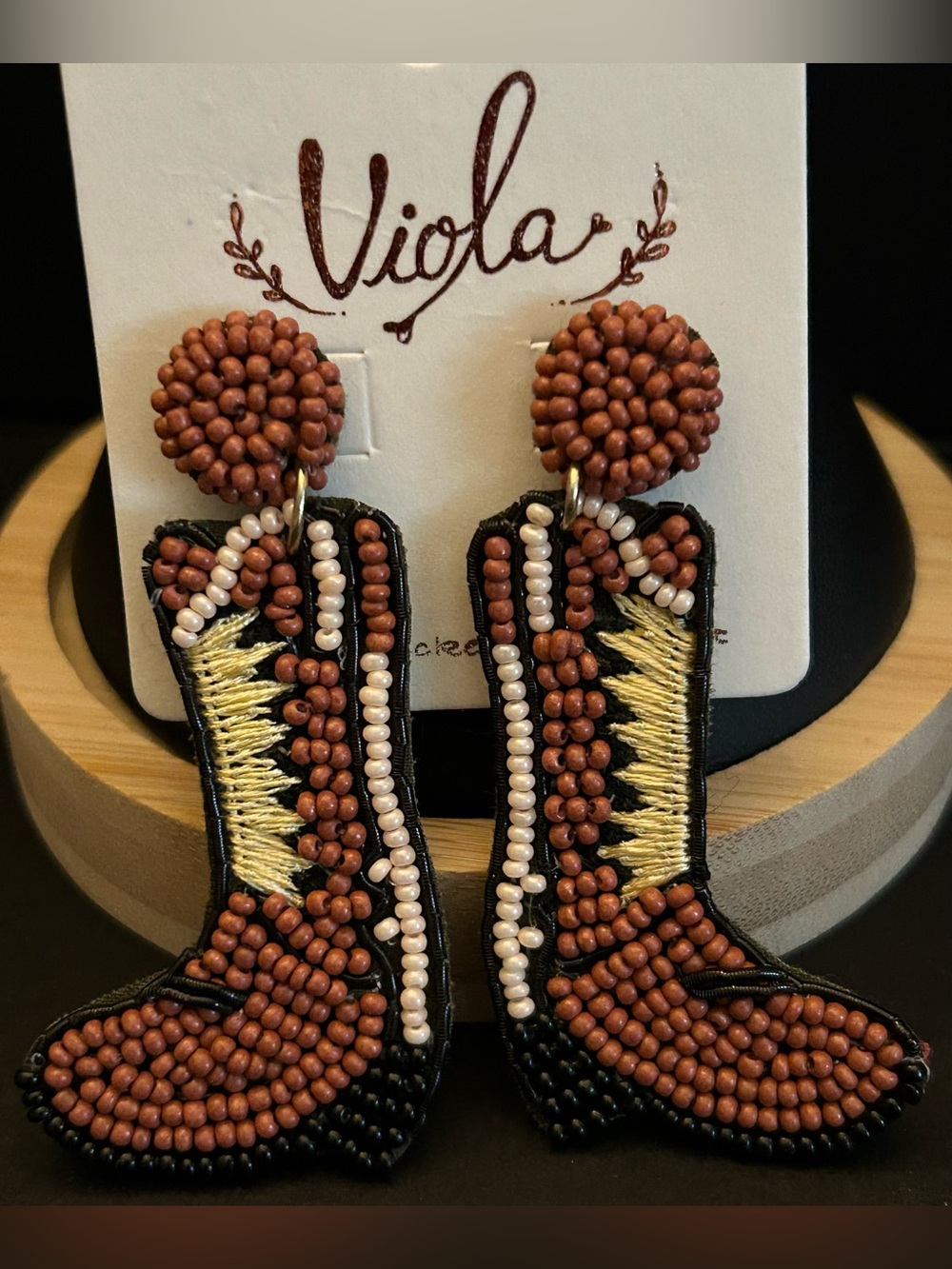 Viola Handmade in India Beaded Boot Shaped Western Design Stud Earrings